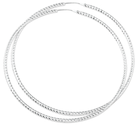 Zilveren oorringen  gediamanteerd geslepen 19 - 64 mm x 2 mm