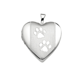 Zilveren bedel medaillon hart hondepootjes 21 mm