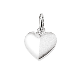 Zilveren bedel hart half mat + half glans 10,5 mm