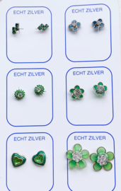Zilveren oorknopjes unieke set groen