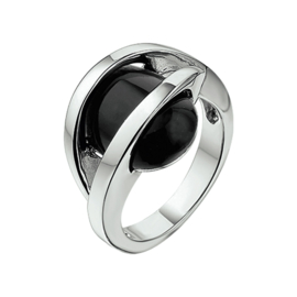 Zilveren ring onyx damesring 15mm mt 16,5 - 19