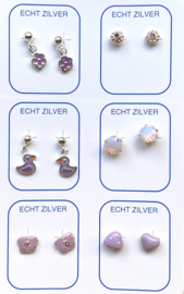 Zilveren oorstekers lila/paars