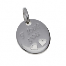 Zilver graveerplaatje ovaal met hartjes en I love you