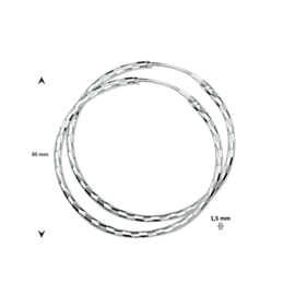 Zilveren oorringen gediamanteerd 30 x 1,5 mm