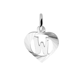 Zilveren bedel hartje met de letter W