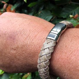 Heren Armband Beige Leder RVS | Bela Donaco Jewelry