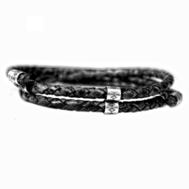 Heren Wikkel Armband Zwart Leder Zilver | Bela Donaco Jewelry
