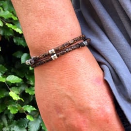 Heren Wikkel Armband Vintage Bruin Leer Zilver | Bela Donaco Jewelry