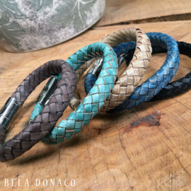 Heren Armband Blauw Leder RVS | Bela Donaco Jewelry