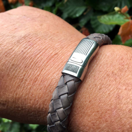 Heren Armband Taupe Leder RVS | Bela Donaco Jewelry