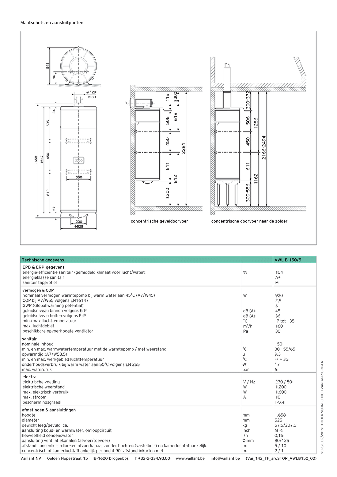 Technische fiche Vaillant Arostor VWL 150 pagina 2