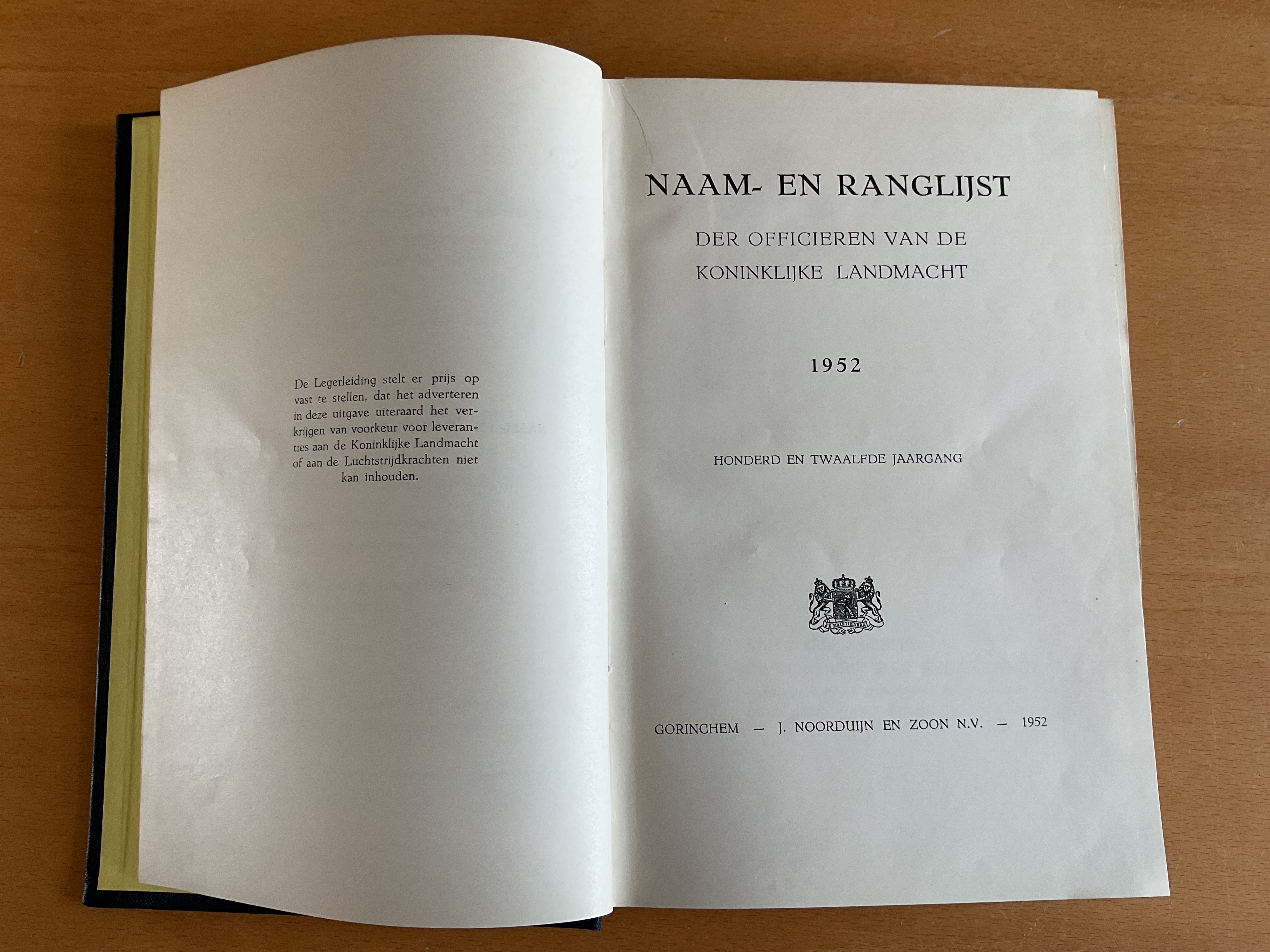 Naam- en ranglijst der officieren van de Koninklijke Landmacht 1952