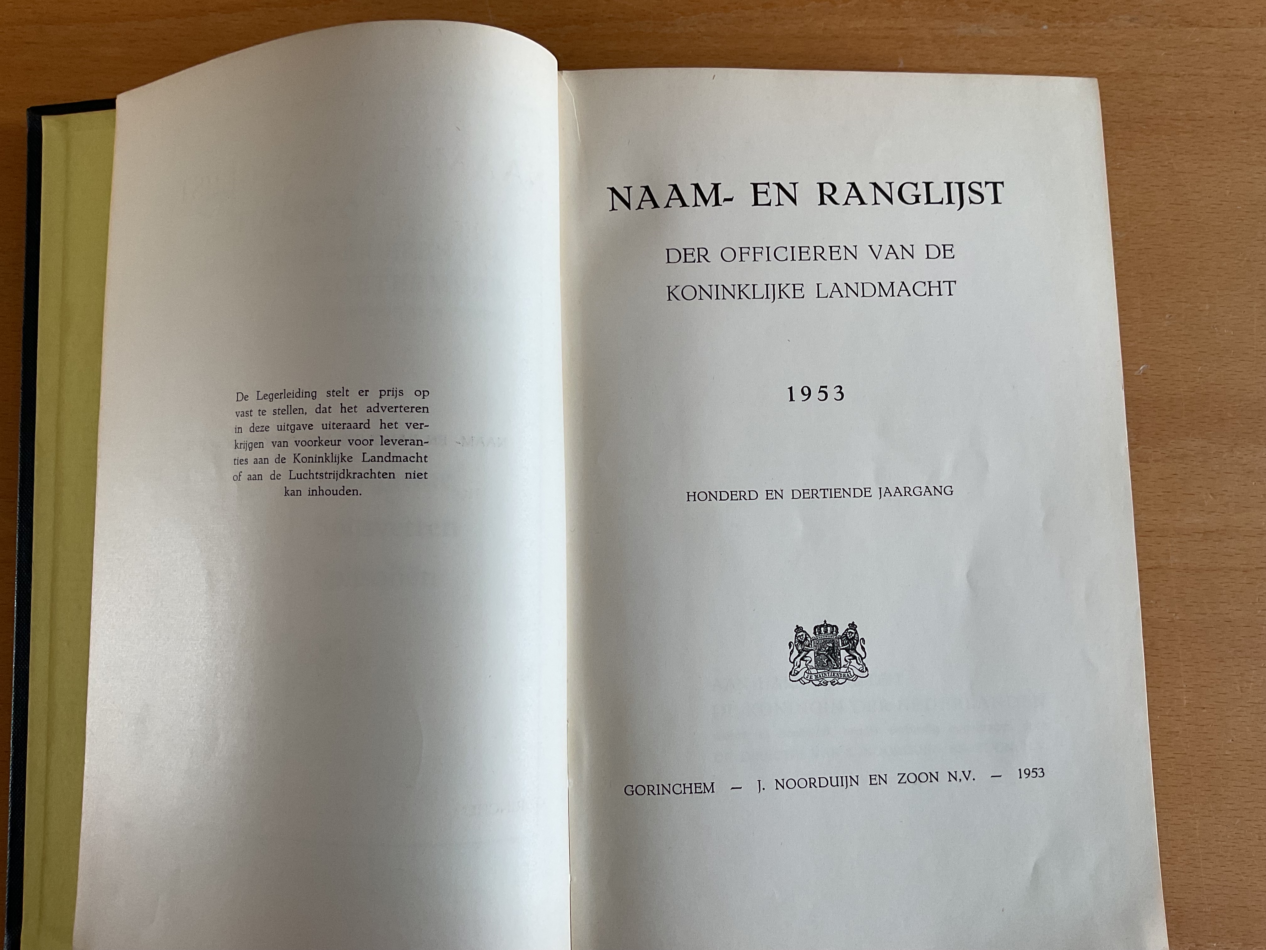 Naam- en ranglijst der officieren van de Koninklijke Landmacht 1953