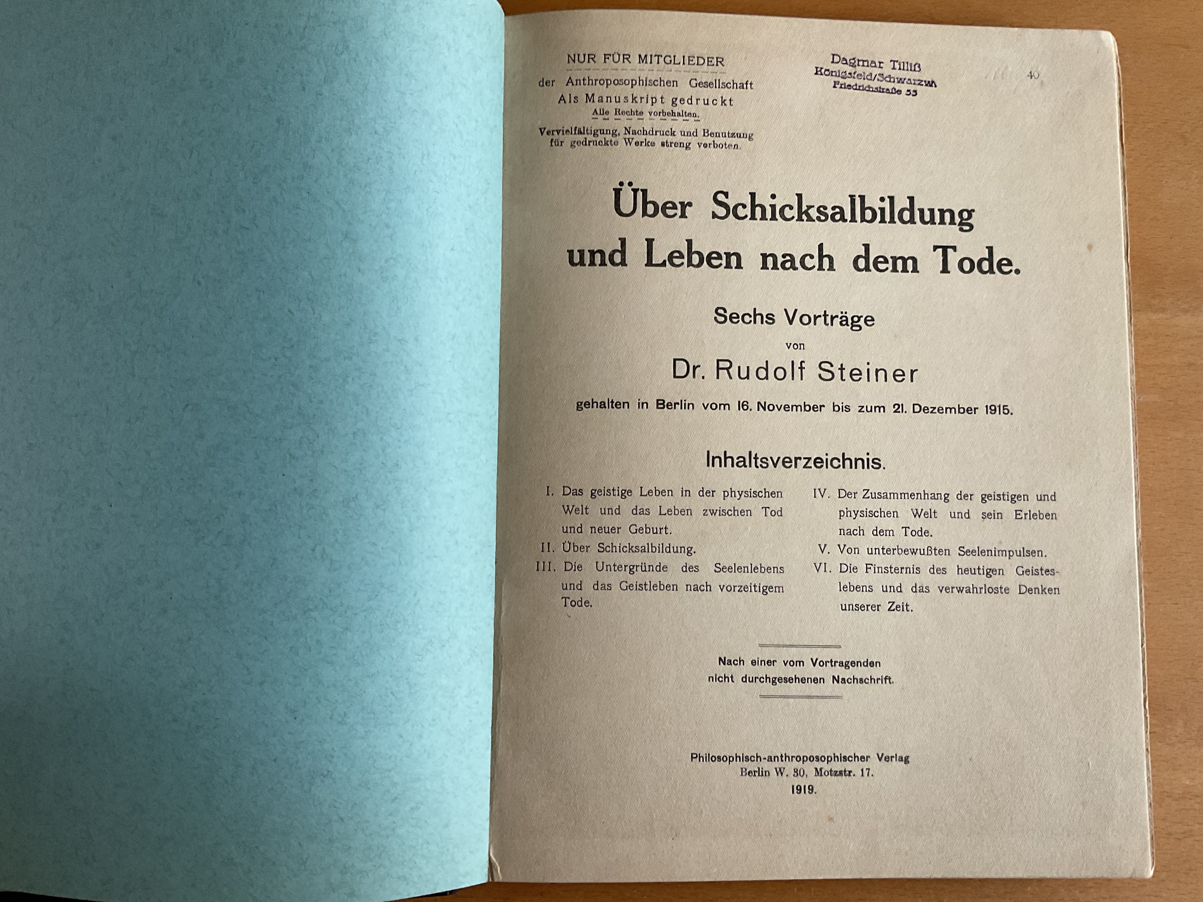 Über Schicksalbildung und Leben nach dem Tode - R. Steiner
