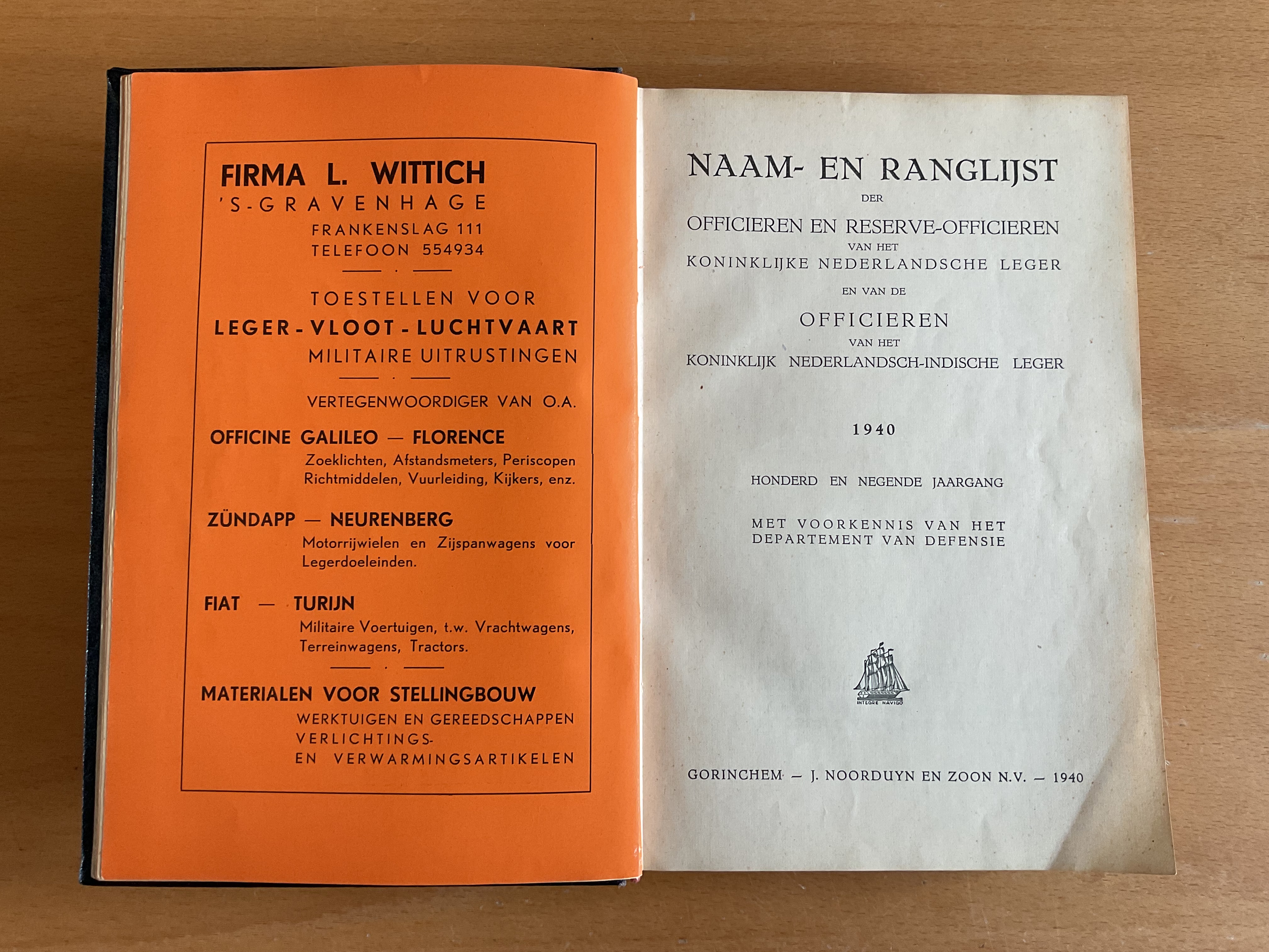 Naam- en ranglijst der officieren en reserve-officieren van het Koninklijke Nederlandsche Leger...  1940
