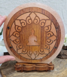 Zoutsteen lamp meditatie boeddha rond incl. elektra
