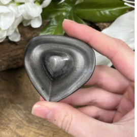 Obsidiaan zilver edelsteen hart ca. 6 cm