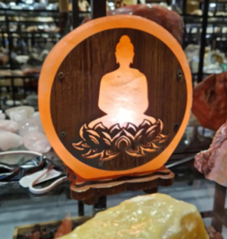 Zoutsteen lamp lotus boeddha rond  incl. elektra