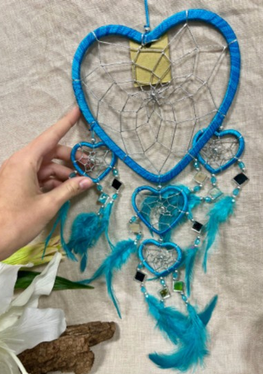 Dromenvanger - Hartje met spiegels - Turquoise - 17 cm
