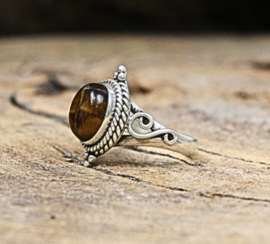 Tijgeroog boho ring zilver - maat 16