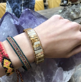 Leren armband gipsy-style van de half-edelsteen Landschaps Jaspis, is op 20, 22 en 25 cm te dragen