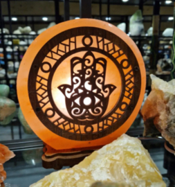 Zoutsteen lamp hamsa hand rond  incl. elektra
