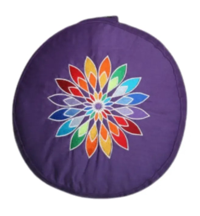 Meditatie kussen Symbolic Rainbow met paarse kant