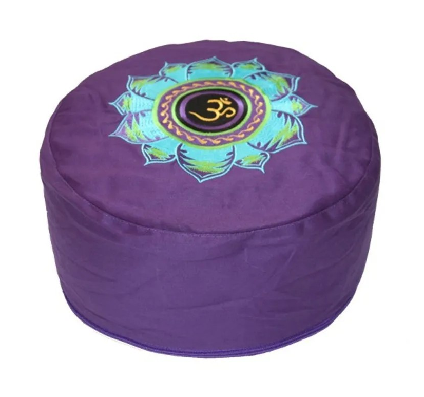 Meditatie kussen Ohm met blauw Lotus op paars