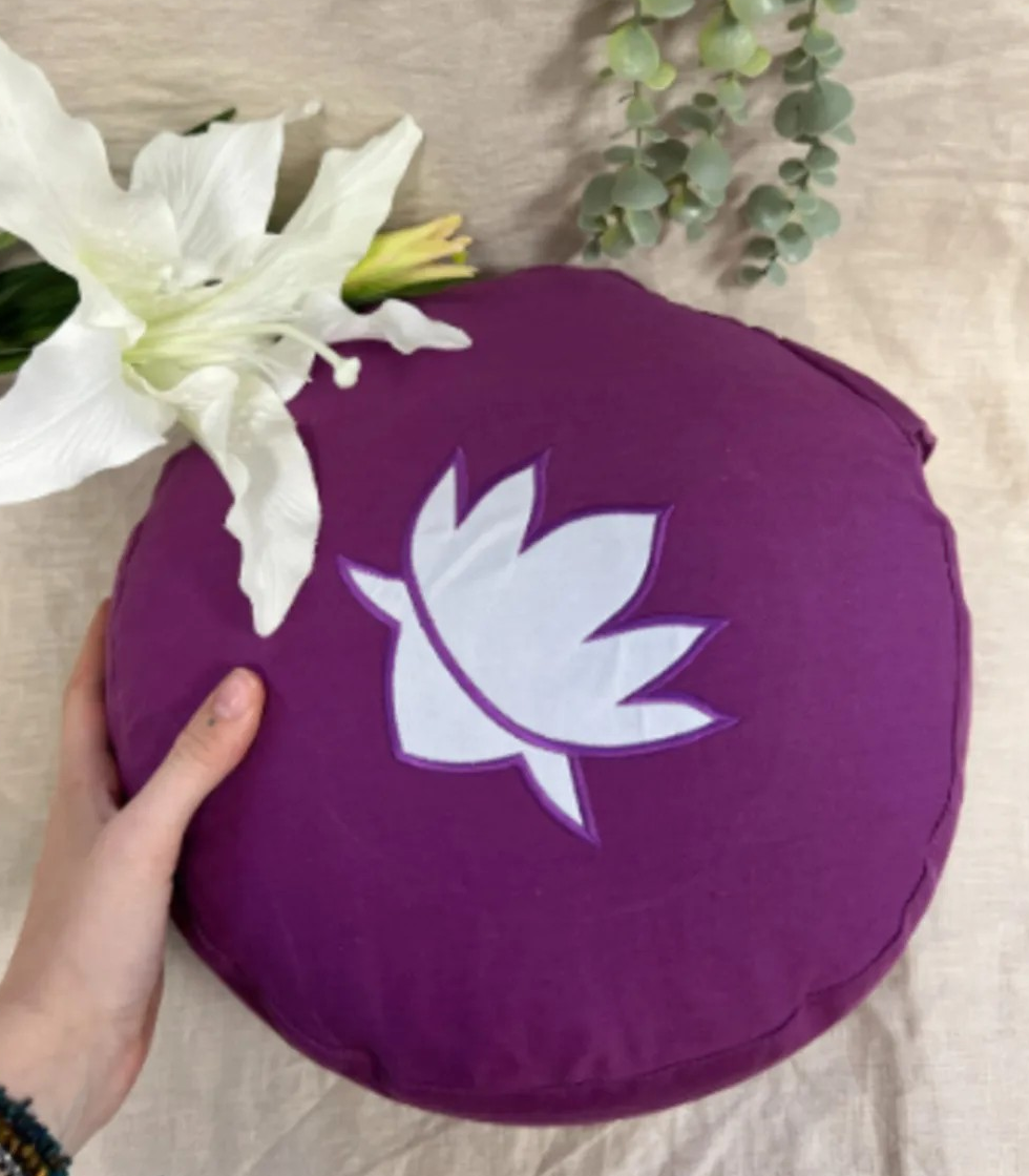 Meditatie kussen Symbolic - Paars met lotusbloem