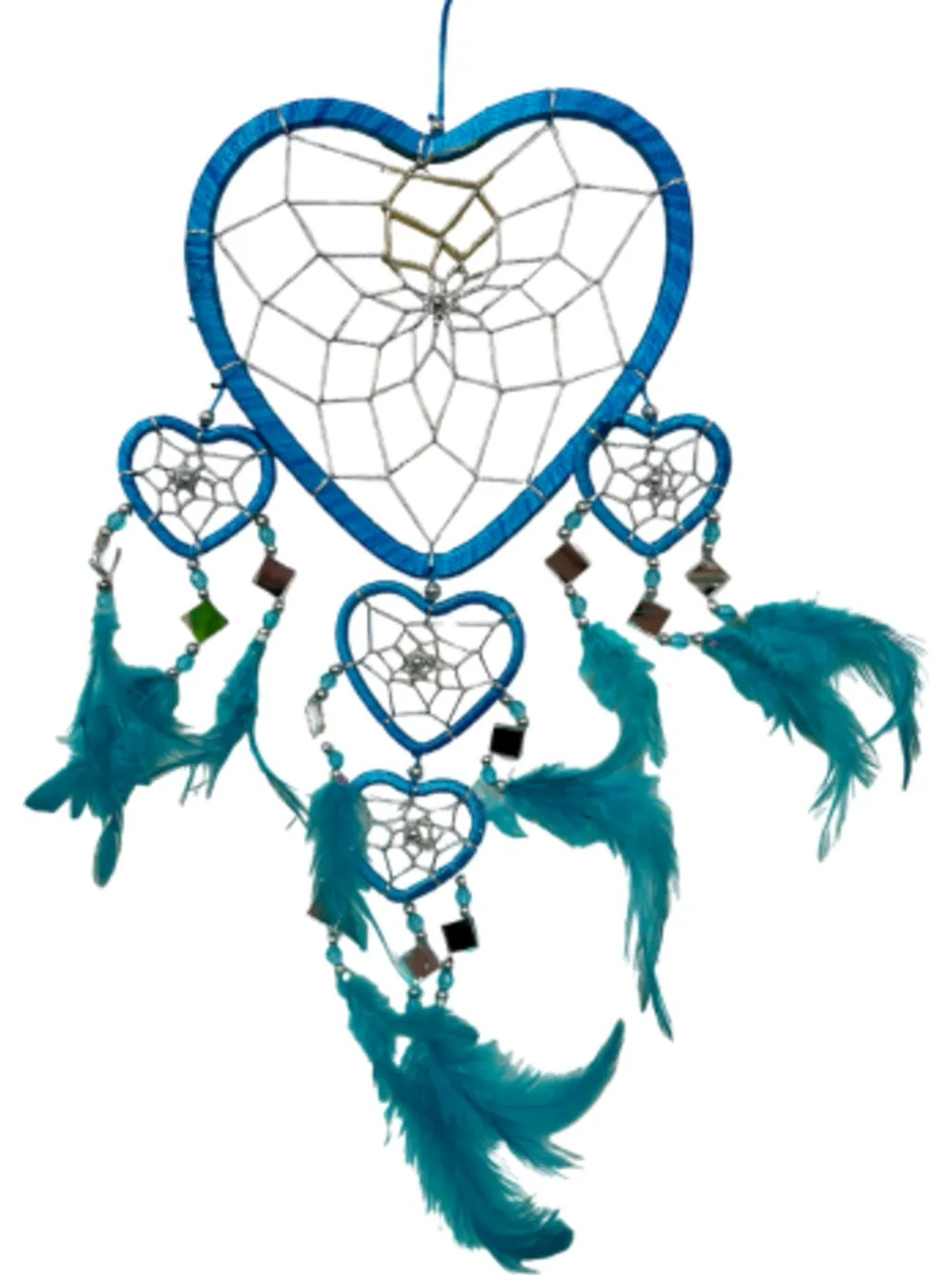 Dromenvanger - Hartje met spiegels - Turquoise - 17 cm