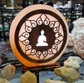Zoutsteen lamp meditatie boeddha rond incl. elektra