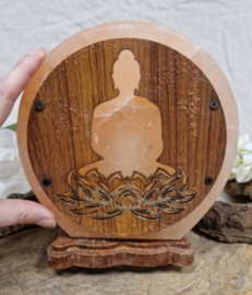 Zoutsteen lamp lotus boeddha rond  incl. elektra