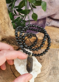 Obsidiaan zwart kralenketting mannen met Rookwarts ruwe punt