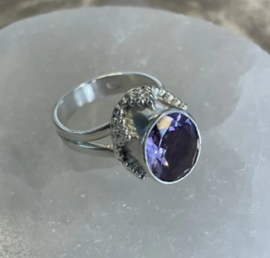 Amethist ring zilver facet bewerkt - maat 17
