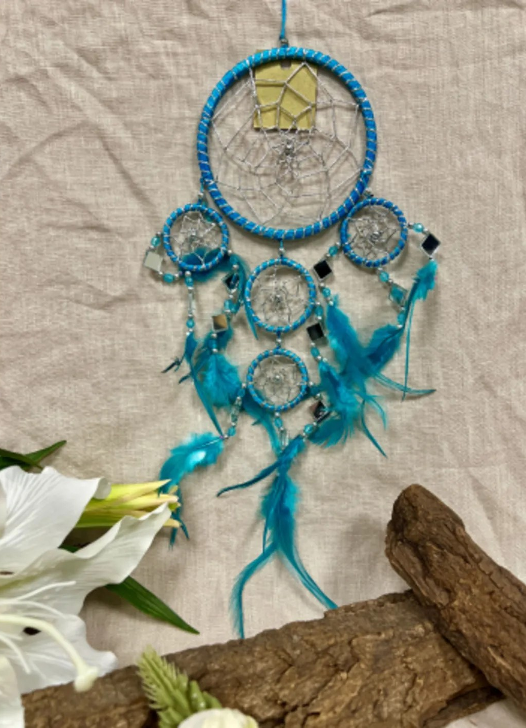 Dromenvanger - Spiegel - 11cm - Turquoise - Dreamcatcher
