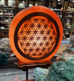 Zoutsteen lamp flower of life rond  incl. elektra