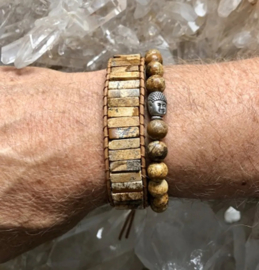 Leren armband gipsy-style van de half-edelsteen Landschaps Jaspis, is op 20, 22 en 25 cm te dragen