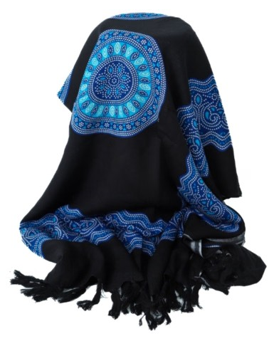Sarong - mandala - blauw op zwart