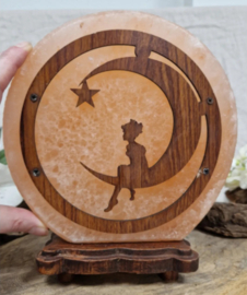 Zoutsteen lamp fairy moon rond  incl. elektra