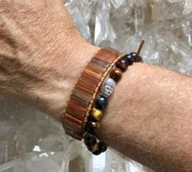 Leren armband gipsy-style van de half-edelsteen Carneool, is op 20, 22 en 25 cm te dragen,