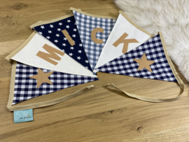 Vlaggenlijn met naam blauw en beige