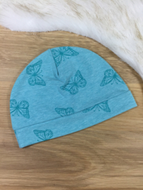 Babymutsje turquoise blauw met vlinders