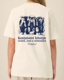Kantjeboord Lifestyle ‘Horen, Zien & Verbinden’ Heavyweight Oversized T-Shirt - Canvas Cream / French Navy