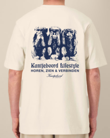 Kantjeboord Lifestyle ‘Horen, Zien & Verbinden’ Heavyweight Oversized T-Shirt - Canvas Cream / French Navy