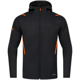 JAKO Veste de loisir Challenge avec capuchon noir mélange/orange fluo (9821/506)