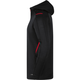 JAKO Veste de loisir Challenge avec capuchon noir mélange/rouge (9821/502)