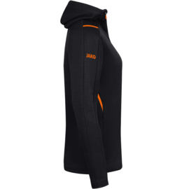 JAKO Veste de loisir Challenge avec capuchon noir mélange/orange fluo (9821/506)