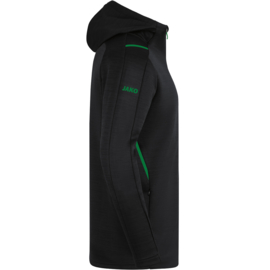 JAKO Veste de loisir Challenge avec capuchon noir mélange/vert sport (9821/503)