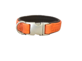 Halsband Leer Oranje - Donkerbruin  Halsomvang 26 cm