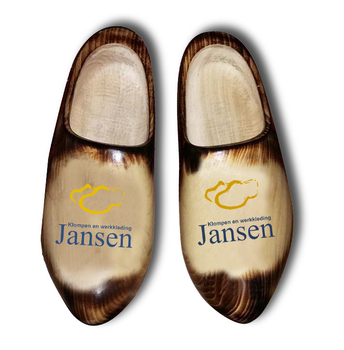 Houten klomp met logo/afbeelding Houten Klompen Jansen Klompen